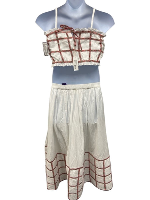 Loeffler Randall Size 6/8 White, Red, Green Cotton Pintuck Crop Midi Skirt Set White, Red, Green / 6/8