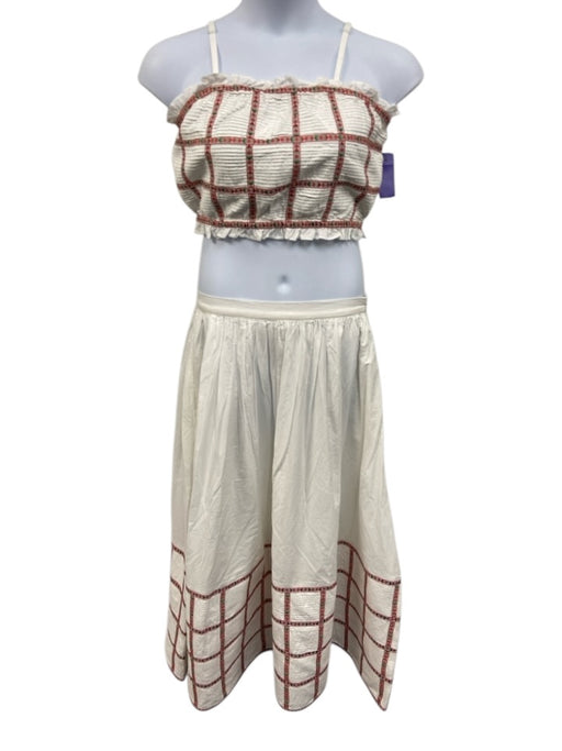 Loeffler Randall Size 6/8 White, Red, Green Cotton Pintuck Crop Midi Skirt Set White, Red, Green / 6/8