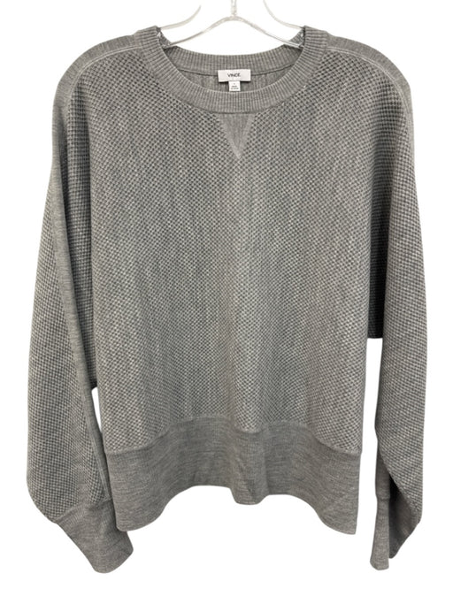 Vince Size S Gray Wool & Silk Waffle Knit Ribbed Trim Long Sleeve Sweater Gray / S