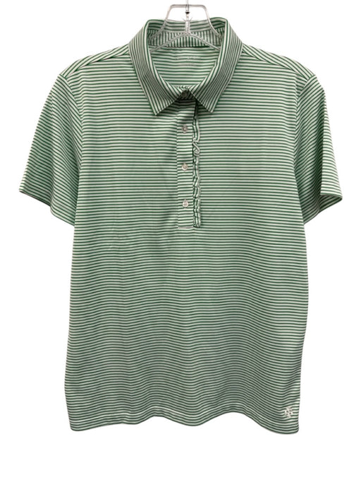 Tory Sport Size M Green & White Polyester Ruffle Stripe Short Sleeve Polo Top Green & White / M
