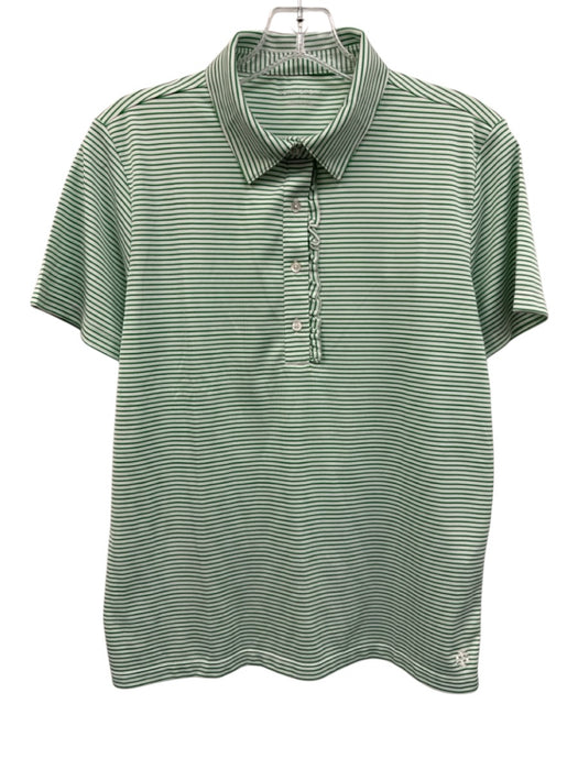 Tory Sport Size M Green & White Polyester Ruffle Stripe Short Sleeve Polo Top Green & White / M