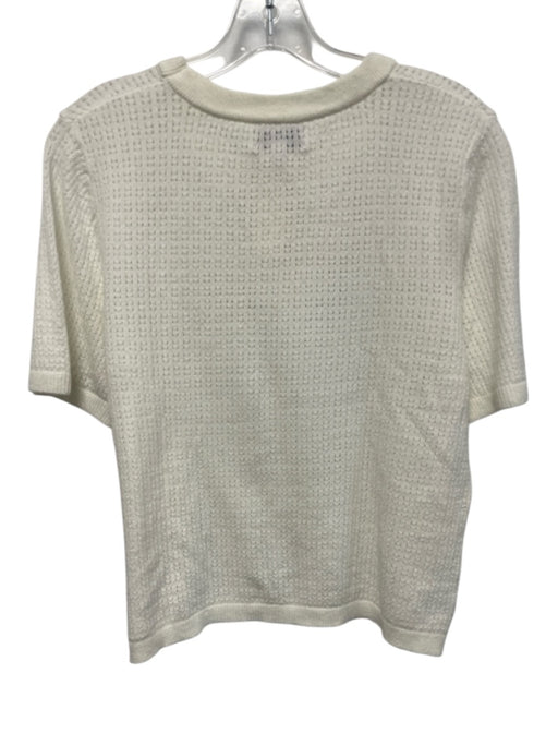 Evereve Size L Cream White Viscose Blend Perforated Open Knit Short Sleeve Top Cream White / L
