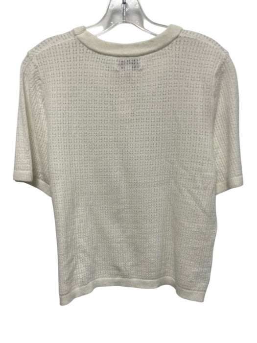 Evereve Size L Cream White Viscose Blend Perforated Open Knit Short Sleeve Top Cream White / L