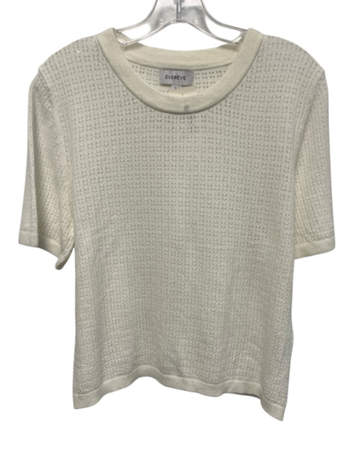 Evereve Size L Cream White Viscose Blend Perforated Open Knit Short Sleeve Top Cream White / L