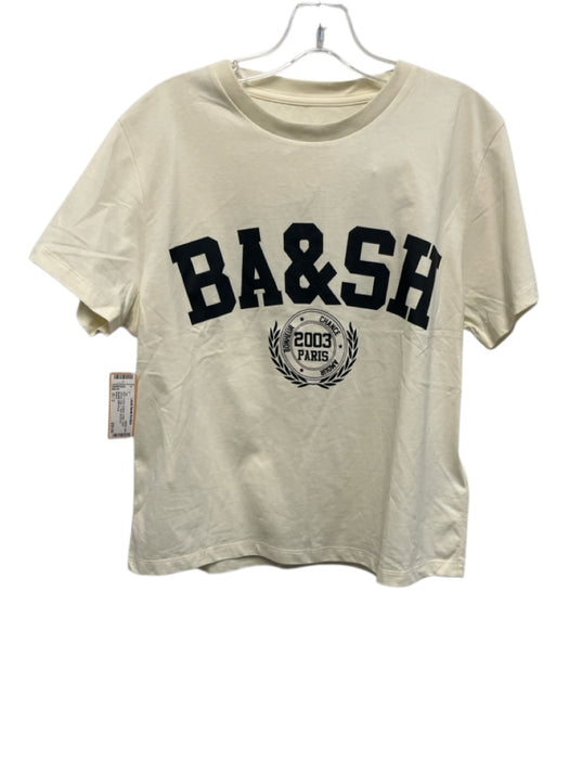 Ba&sh Size M / 2 Cream & Black Cotton Short Sleeve Logo T Shirt Top Cream & Black / M / 2