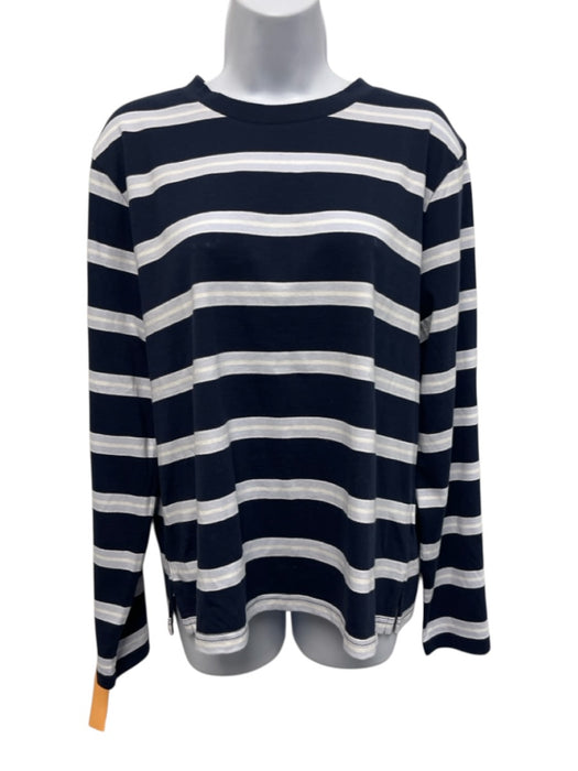 J Crew Size M Navy Blue & White Cotton Horizontal Stripes Long Sleeve Top Navy Blue & White / M