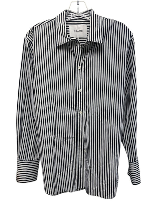 Frame Size S Black & White Organic Cotton Button Vertical Stripes Top Black & White / S
