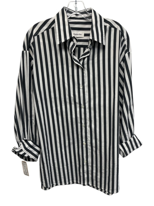 The Frankie Shop Size XL Charcoal Gray & White Cotton Vertical Stripes Top Charcoal Gray & White / XL