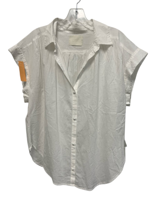 Citizens of Humanity Size M White Cotton Cap Sleeve Collar Button Semi-Sheer Top White / M