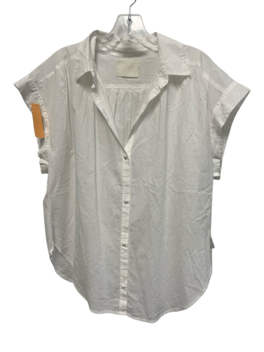 Citizens of Humanity Size M White Cotton Cap Sleeve Collar Button Semi-Sheer Top White / M