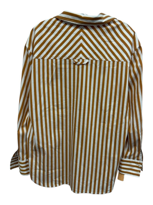 AYR Size M Orange & White Cotton Blend Button Down Vertical Stripes Top Orange & White / M
