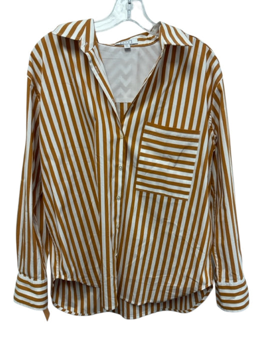 AYR Size M Orange & White Cotton Blend Button Down Vertical Stripes Top Orange & White / M