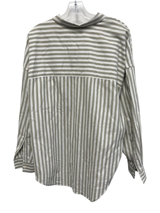 Closed Size L Sage Green & White Cotton Vertical Stripes Button Long Sleeve Top Sage Green & White / L