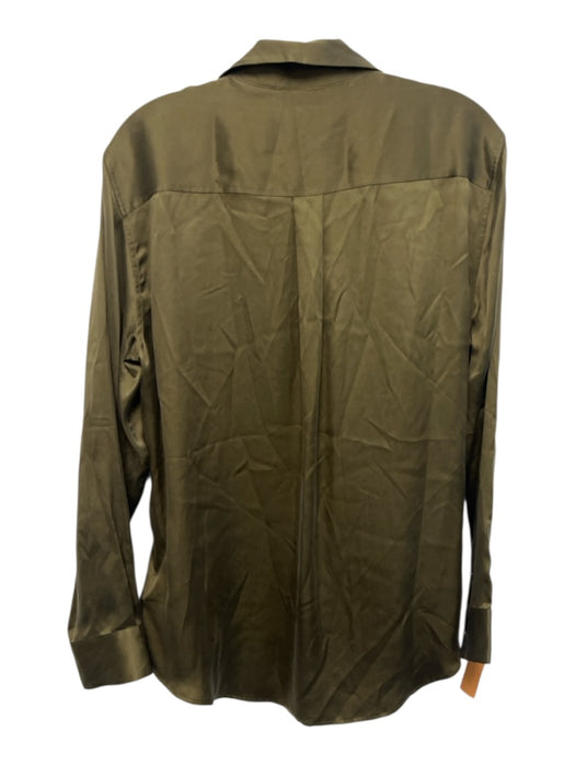 Equipment Size L Olive Green Silk Button Front Pockets Collar Long Sleeve Top Olive Green / L