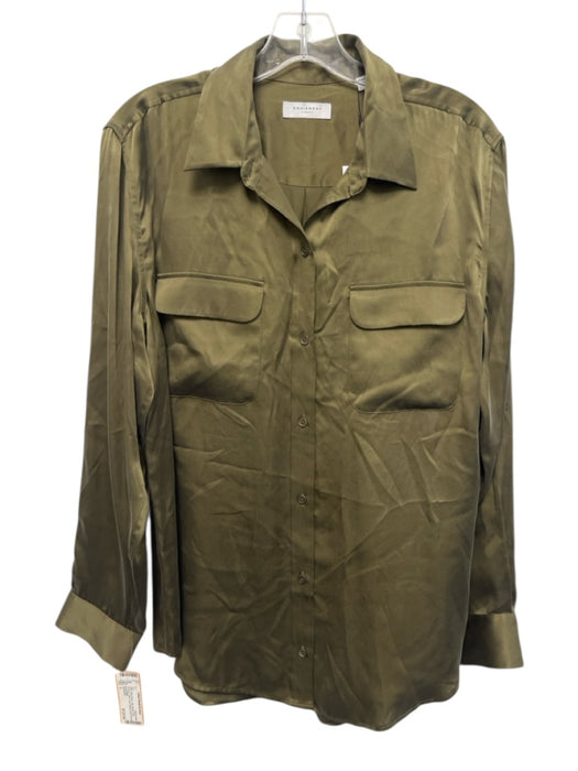 Equipment Size L Olive Green Silk Button Front Pockets Collar Long Sleeve Top Olive Green / L