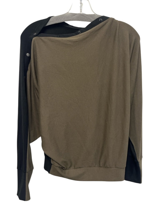 Ruti Size M Black & Green Rayon Blend Ribbed Snaps Boat Neck Long Sleeve Top Black & Green / M