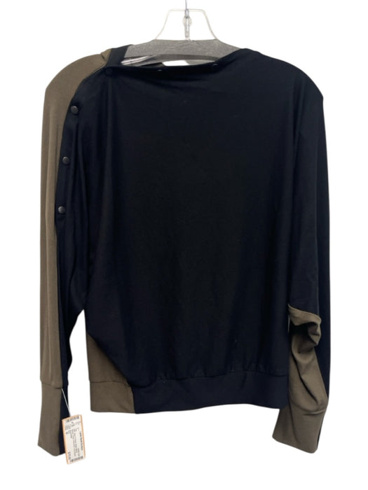 Ruti Size M Black & Green Rayon Blend Ribbed Snaps Boat Neck Long Sleeve Top Black & Green / M