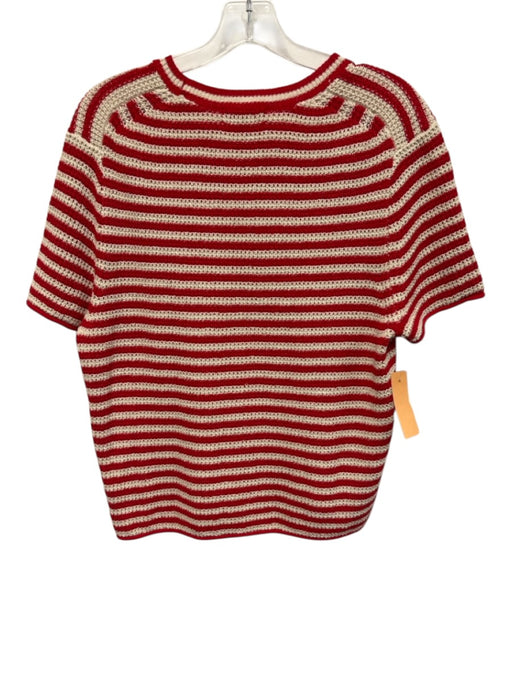 J Crew Size M Red & White Print Cotton Horizontal Stripes Knit Short Sleeve Top Red & White Print / M