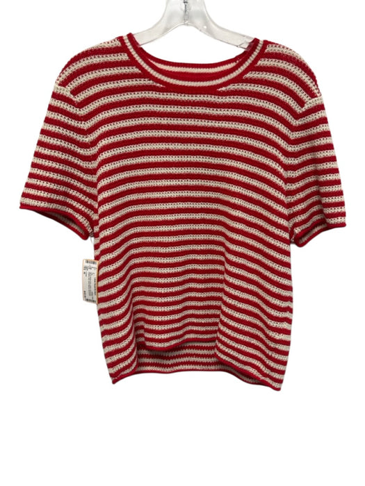 J Crew Size M Red & White Print Cotton Horizontal Stripes Knit Short Sleeve Top Red & White Print / M