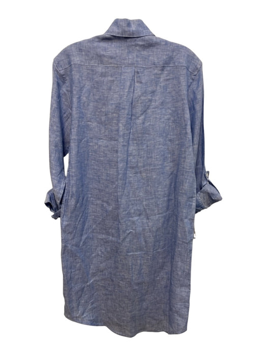 Emily Phillips Size L / 3 Chambray Blue Linen Button Front Pockets Dress Chambray Blue / L / 3