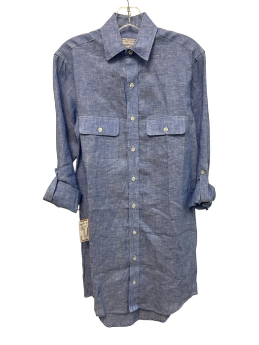 Emily Phillips Size L / 3 Chambray Blue Linen Button Front Pockets Dress Chambray Blue / L / 3