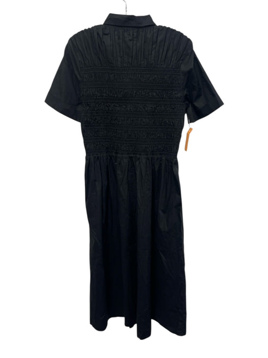 J Crew Size M Black Cotton Smocked Maxi Short Sleeve Collar Dress Black / M