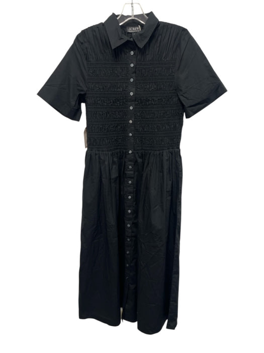 J Crew Size M Black Cotton Smocked Maxi Short Sleeve Collar Dress Black / M