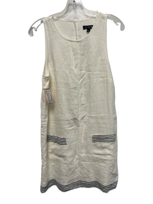 J Crew Size S Cream & Blue Linen Front Pocket horizonatal stripe Dress Cream & Blue / S