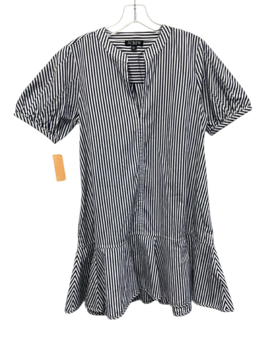 J Crew Size XS Navy Blue & White Cotton Vertical Stripes Short Sleeve Dress Navy Blue & White / XS