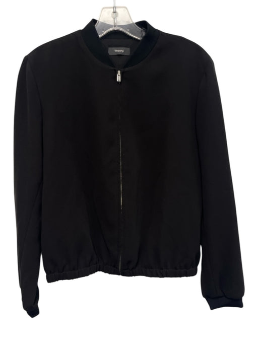 Theory Size M Black Triacetate Blend Zip Front Long Sleeve Bomber Jacket Black / M