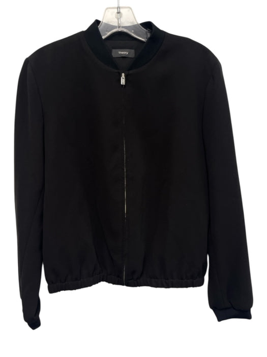 Theory Size M Black Triacetate Blend Zip Front Long Sleeve Bomber Jacket Black / M