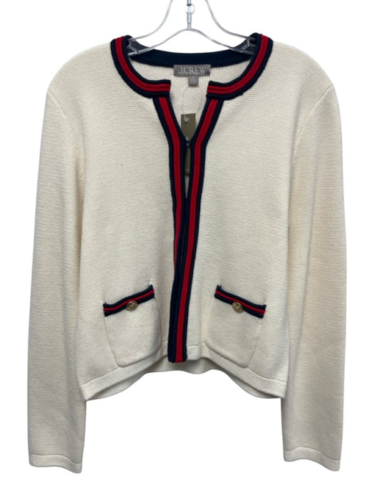 J Crew Size M Cream, Navy Blue, Red Cotton Hook & Eye Web Stripe Knit Jacket Cream, Navy Blue, Red / M