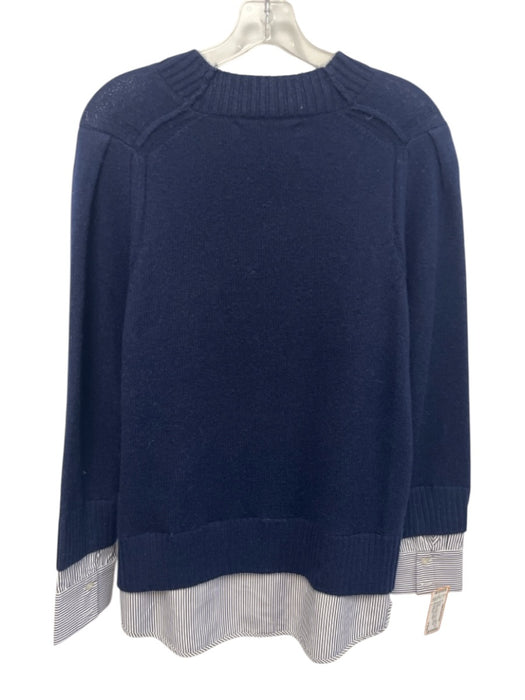 Brochu Walker Size L Navy Blue & White Wool & Cashmere Shirt Hem Sweater Navy Blue & White / L