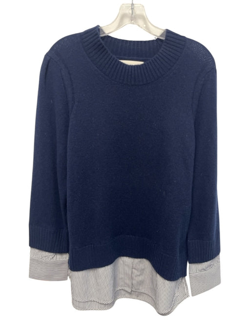 Brochu Walker Size L Navy Blue & White Wool & Cashmere Shirt Hem Sweater Navy Blue & White / L