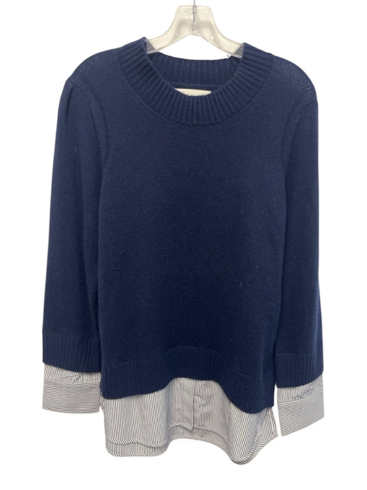 Brochu Walker Size L Navy Blue & White Wool & Cashmere Shirt Hem Sweater Navy Blue & White / L