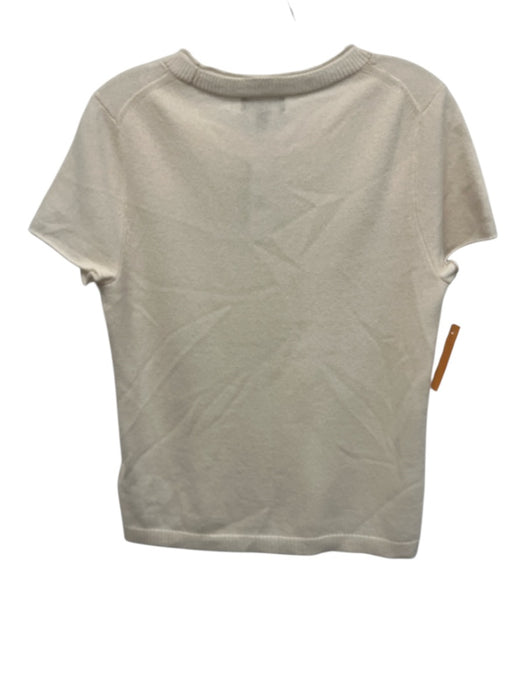 J Crew Size M Ivory White Cashmere Ribbed Neck Round Neck Short Sleeve Knit Top Ivory White / M