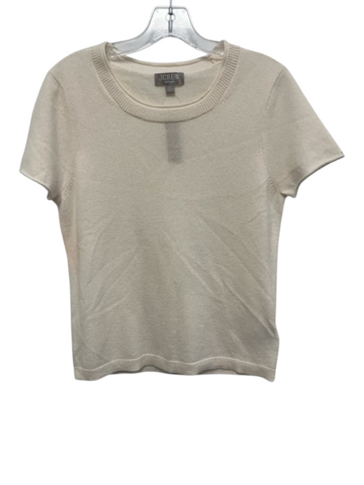 J Crew Size M Ivory White Cashmere Ribbed Neck Round Neck Short Sleeve Knit Top Ivory White / M