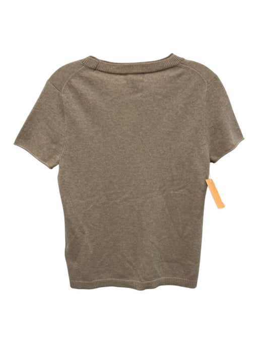 J Crew Size M Tan Beige Cashmere Ribbed Neck Round Neck Short Sleeve Knit Top Tan Beige / M
