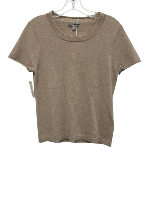 J Crew Size M Tan Beige Cashmere Ribbed Neck Round Neck Short Sleeve Knit Top Tan Beige / M