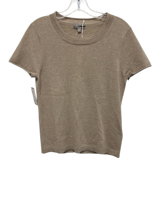 J Crew Size M Tan Beige Cashmere Ribbed Neck Round Neck Short Sleeve Knit Top Tan Beige / M