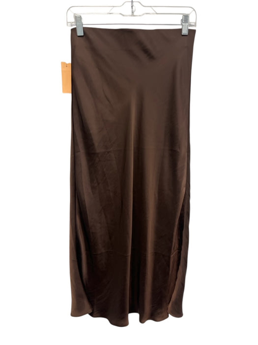 Evereve Size S Brown Polyester Elastic Waist Midi Slip Skirt Satin Skirt Brown / S