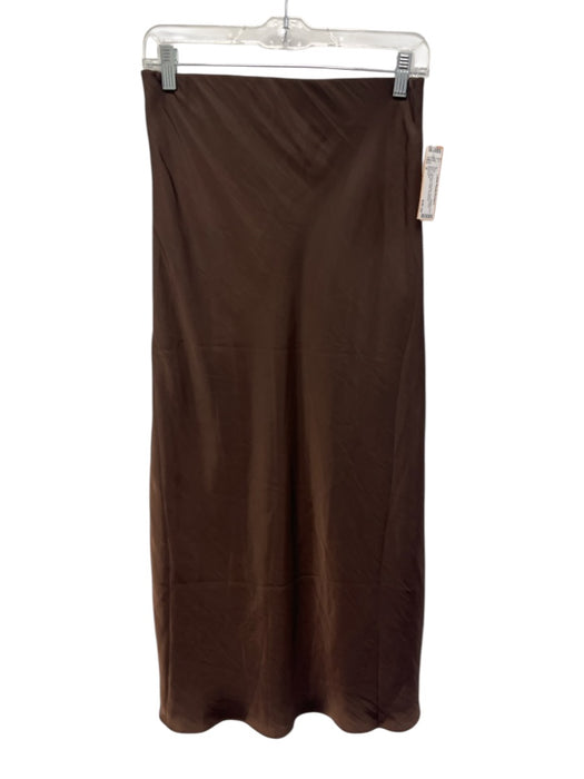 Evereve Size S Brown Polyester Elastic Waist Midi Slip Skirt Satin Skirt Brown / S