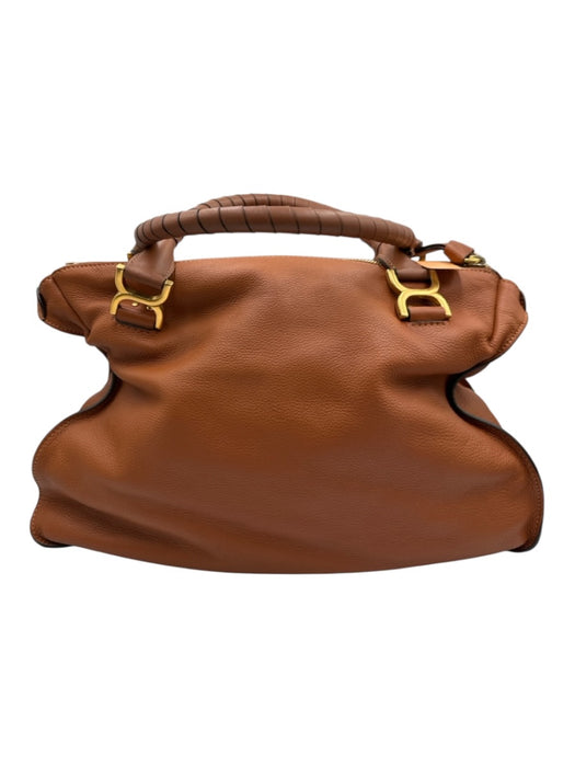 Chloe Brown Grained Leather Brass Hardware Rolled Handles Zip Top Bag Brown / L