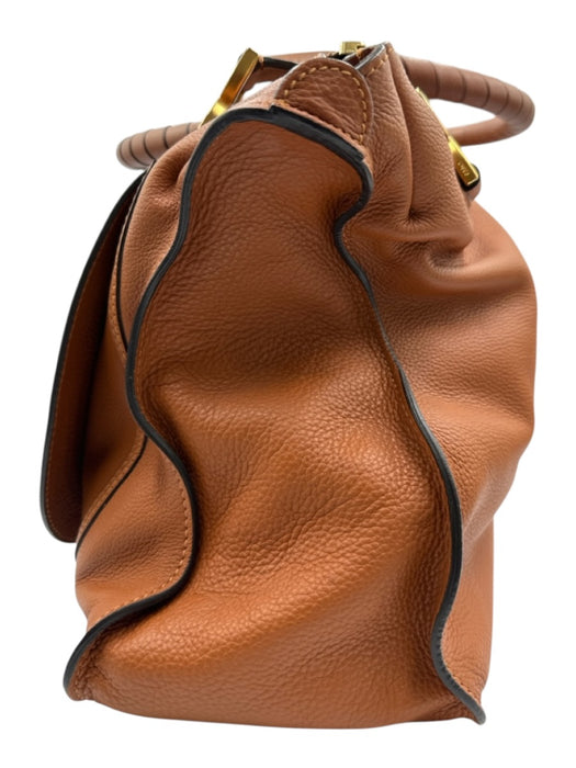 Chloe Brown Grained Leather Brass Hardware Rolled Handles Zip Top Bag Brown / L