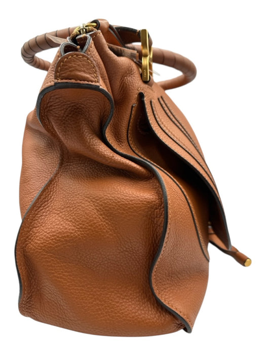 Chloe Brown Grained Leather Brass Hardware Rolled Handles Zip Top Bag Brown / L