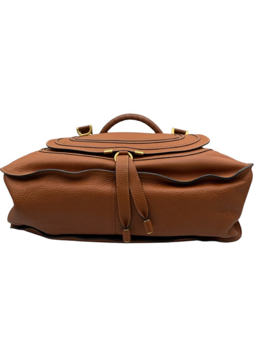 Chloe Brown Grained Leather Brass Hardware Rolled Handles Zip Top Bag Brown / L