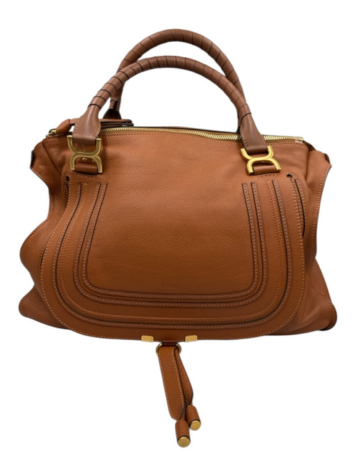 Chloe Brown Grained Leather Brass Hardware Rolled Handles Zip Top Bag Brown / L