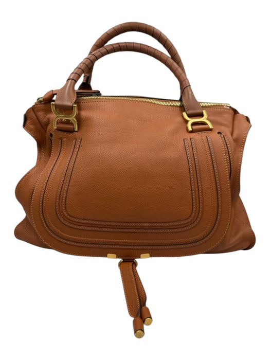 Chloe Brown Grained Leather Brass Hardware Rolled Handles Zip Top Bag Brown / L