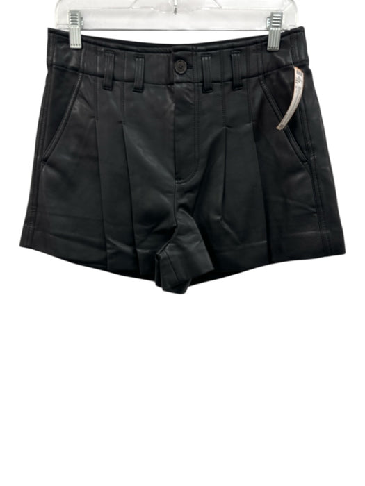 J Crew Size 6 Black Polyurethane Faux Leather Pleated Detail Pockets Shorts Black / 6
