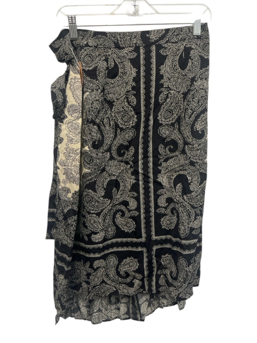 J Crew Size S/4 Black & Cream Viscose Wrap Skirt Paisley Floral Print Skirt Set Black & Cream / S/4